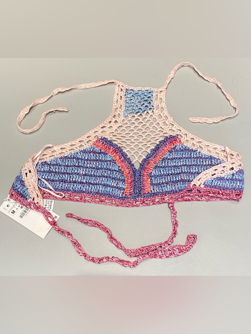 Zara Multicolored Crochet Halter Crop Top, size M, NWT - Picture 4 of 5